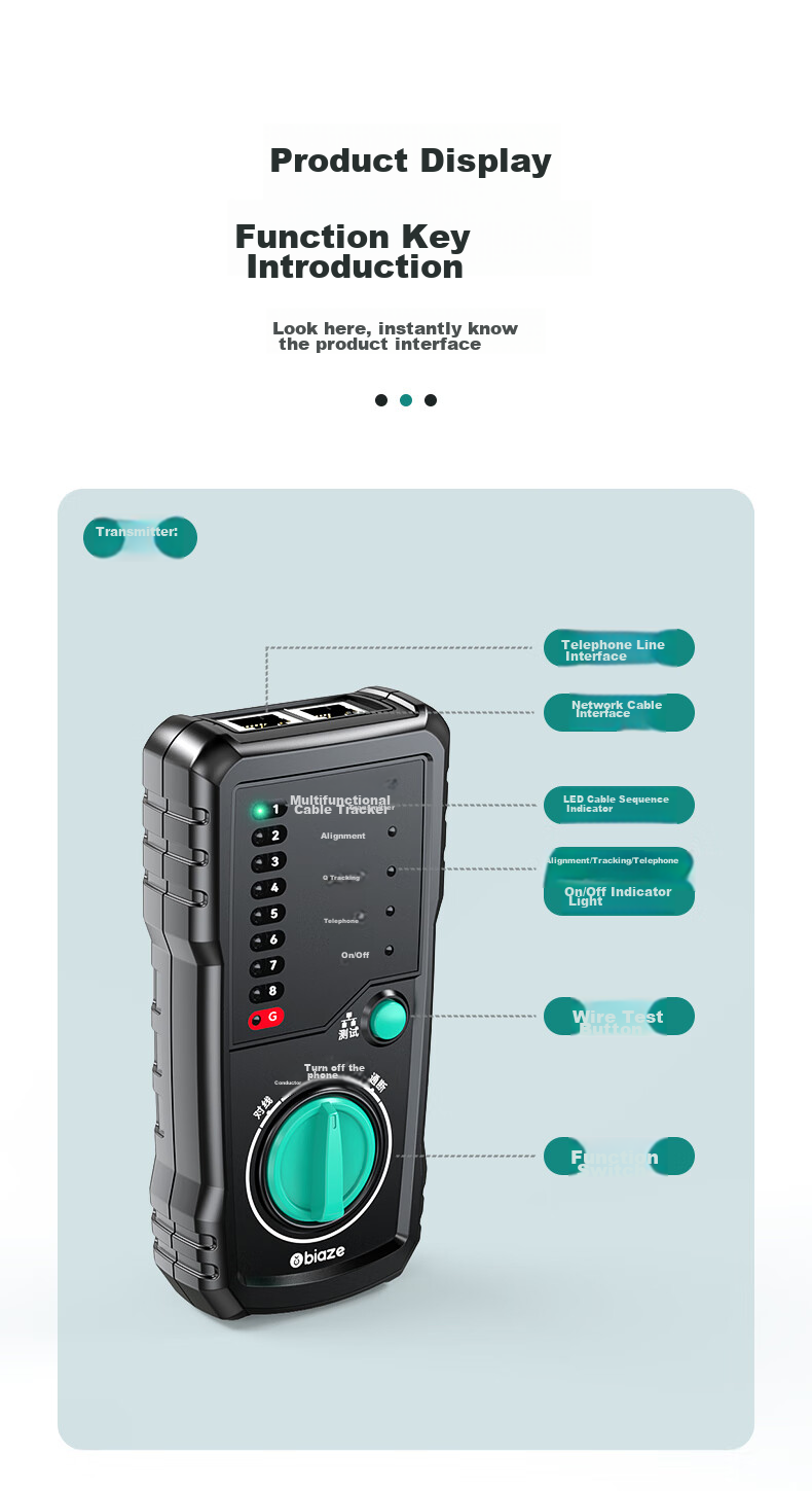 BIAZE Network Cable Tester, Multifunctional Wire Tracker for Ethernet And Telephone Cables, Line Finder Tool for Checking And Testing Cables, Anti-Interference 60V Voltage-Resistant POE Cable Detection Kit 12