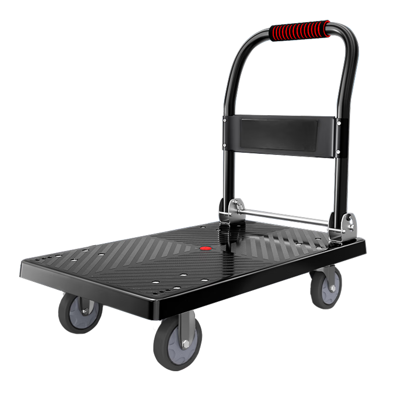 Leyoubaiyi Small Hand Truck Flatbed Cart, 90*60cm 5-Inch TPR Quiet Wear-Resistant, 900 Jin Load Capacity, Renovation Moving Small Trailer Transport Cart Hand-Pulled Cargo Cart Folding Trolley