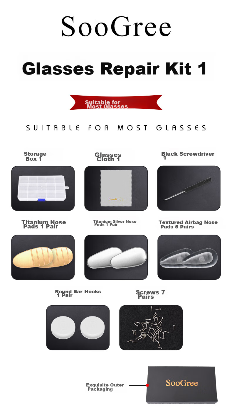 SooGree Glasses Nose Pads, Bridge Pads, Air Cushion Soft Silicone Anti-Slip Straps with Screws, Universal Anti-Fall Device Accessories Replacement Kit 2