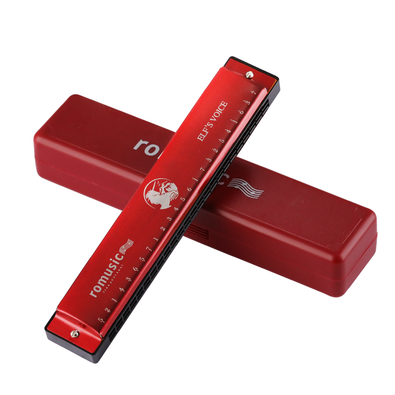 Romusic Harmonica, 24-Hole Polyphonic C Key Beginner Harmonica (Red), Recommended for Student Teaching