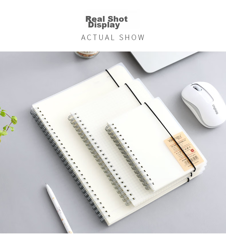 Wengu B5/80 Sheets Notebook, Spiral-Bound, Simple And Thick, for Office And Student Use, Stationery, PP Semi-Transparent Frosted Cover, Hard Shell, PPXQ001-1 (B5) Blank 15