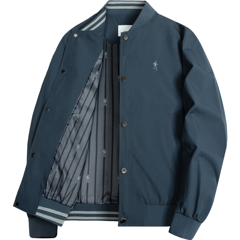 DANCING WOLVES [Custom Lining] Commuter Baseball Jacket, Easy-Care Men's Outerwear, 103 Gray Blue, M (170)
