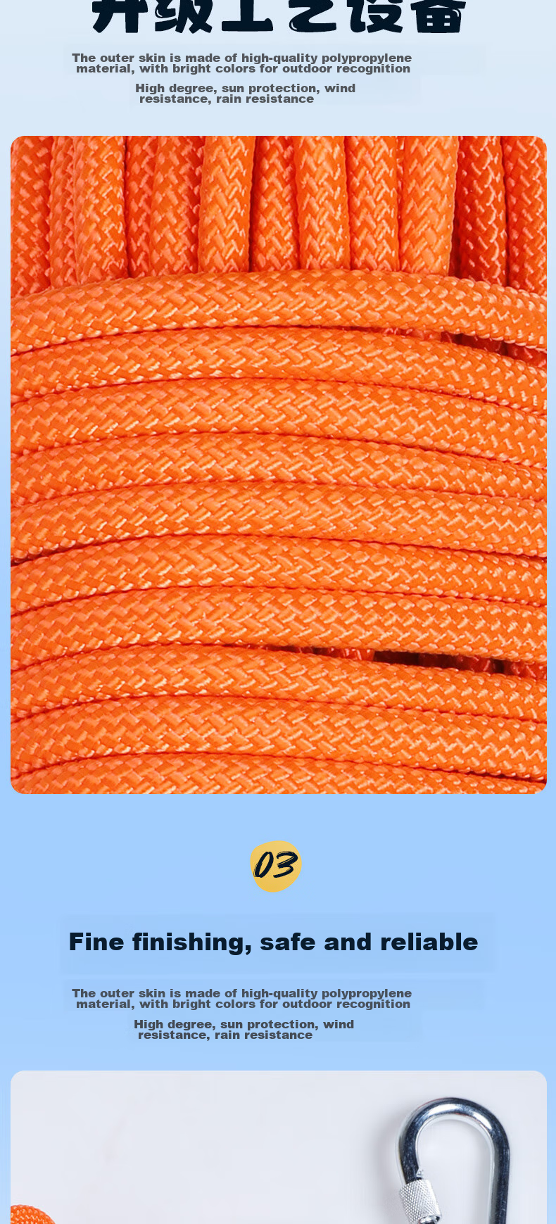 Kanle Outdoor Thickened Steel Wire Clothesline, Outdoor Quilt Drying Tool, Travel Car Roof Polyester Climbing Rope, 8mm 10 Meters 7