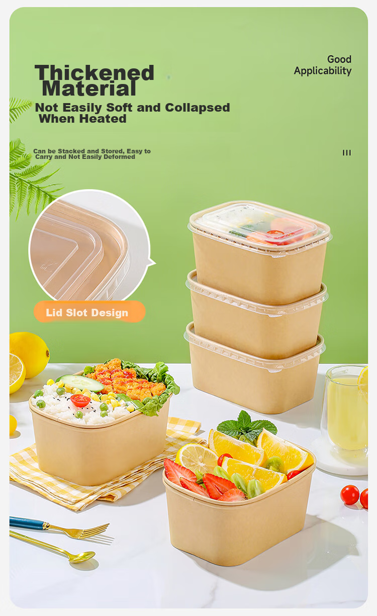 MARYYA Disposable Square Food Containers 1000ml*20 Sets, Food-Grade Picnic Takeout Fruit Kraft Paper Packaging Boxes with Lids 11