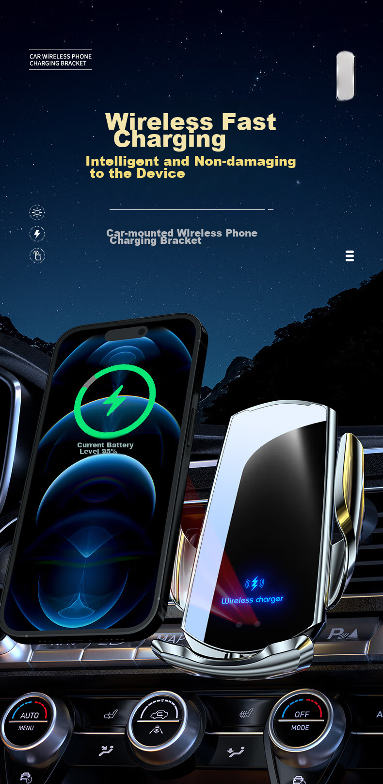 Dijialun Intelligent Sensor Car Wireless Charger Phone Holder Compatible with Xiaomi, OPPO, Apple 18, Huawei, Vivo Fast Charging Car Navigation Phone Charging Stand 1