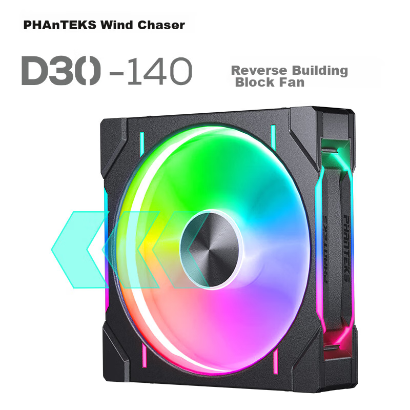 PHANTEKS D30 Building Block Version Anti-Leaf 14cm Case Water Cooling Radiator ARGB Temperature Control Fan (30mm Thick / Hidden Screw Holes / Wireless Cable Connection / Single Package / Black)