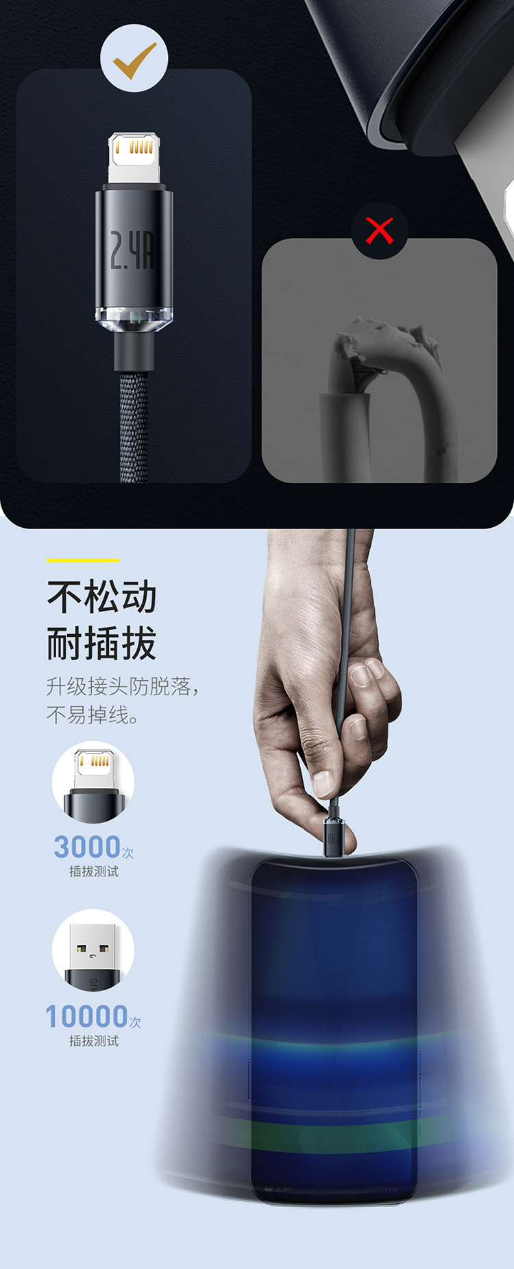 Baseus [Jingyao] Series Apple Data Cable, 2.4A Fast Charging Cable, Suitable for IPhone14/13/12Pro/11/11Pro/xr Phones, Charger Cable, 2 Meters Black 3