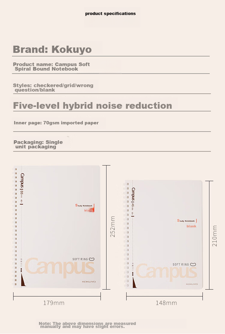 KOKUYO Campus Student Soft Spiral Notebook, A5 Size, 50 Pages, Blank, 1 Book, WCN-CSR3518 2