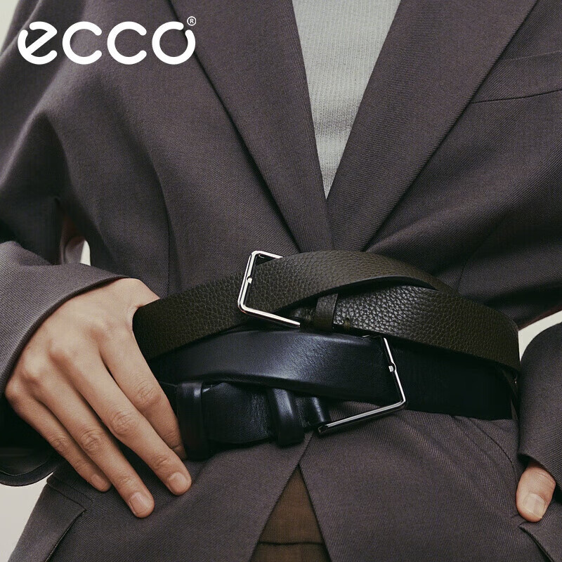ECCO Casual Men's Leather Belt Gift Box, Business Formal Metal Buckle Waist Belt, 910589390000, Black, 100cm