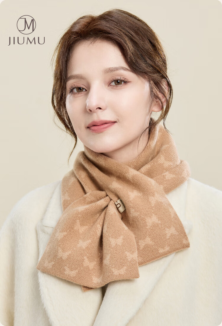 JIUMU Pure Wool Scarf for Women, Autumn And Winter Ladies' Warm Neck Warmer, Lightweight Neck Protection Short Scarf for Women in Winter 1