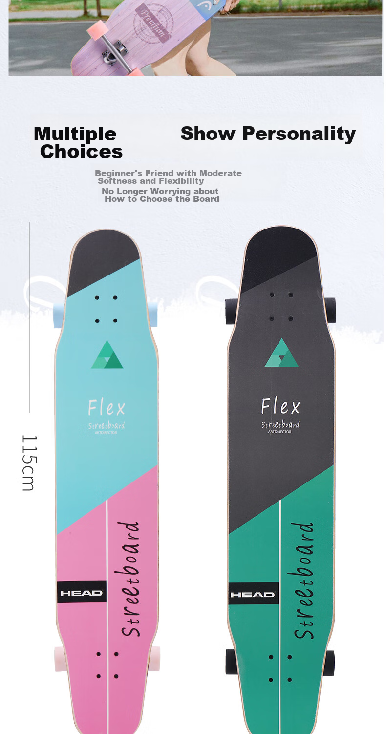 HEAD Skateboard Longboard Professional Board for Adults, Flat Flower Design for Men, Women And Children, Gift for Beginners, Entry-Level Road Skateboard, Street Skateboard, Commuter Skateboard 5
