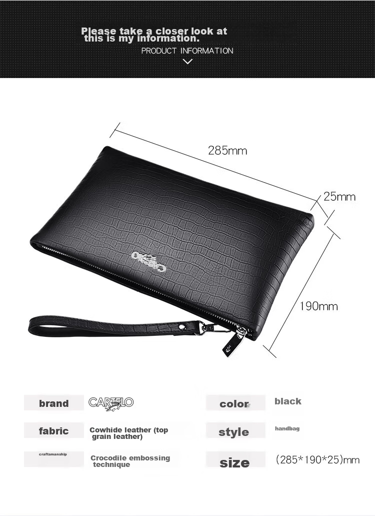 CARTELO Men's Clutch, Business Fashion Soft Top-Grain Leather Envelope Bag, Handheld Clutch, Large Capacity Purse, Gift 8