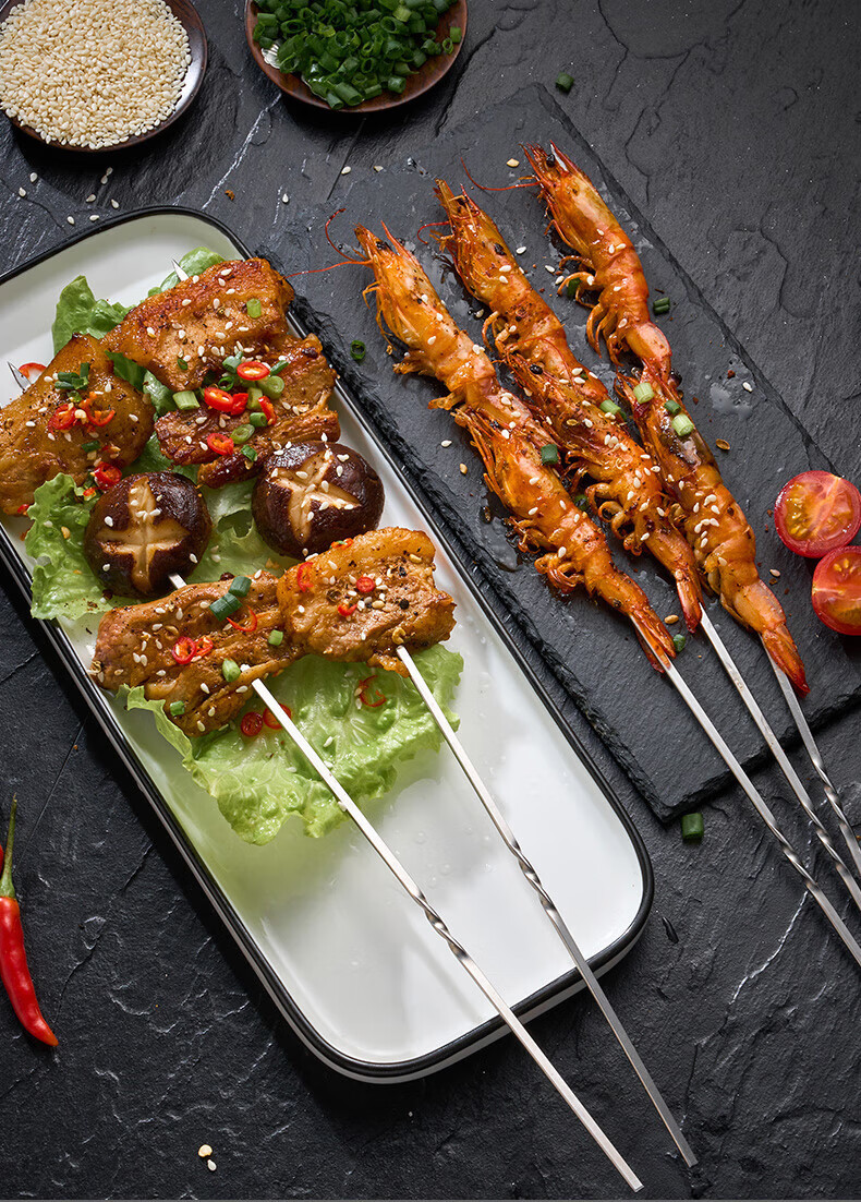 Xingfang Disposable Skewers, Barbecue Skewers, Lamb Kebab Skewers, Stainless Steel Skewers, Food-Grade Meat Skewers, 50 Pieces 15