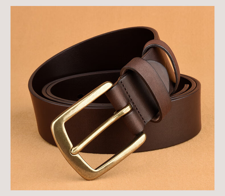 JEEP SPIRIT Men's Business Belt with Brass Buckle, Vintage Top-Grain Leather, Belt Loops, Waistband, Trouser Belt, Father's Day Gift for Dad 16