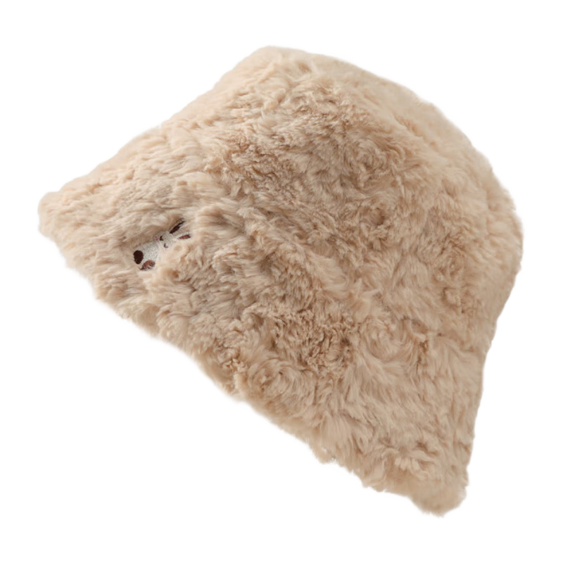 JIUMU Faux Rabbit Fur Warm Fisherman Hat, Autumn And Winter Face-Slimming Bucket Hat, Versatile Bucket Cap, Winter Hat, Windproof And Cold-Resistant Hat for Wome
