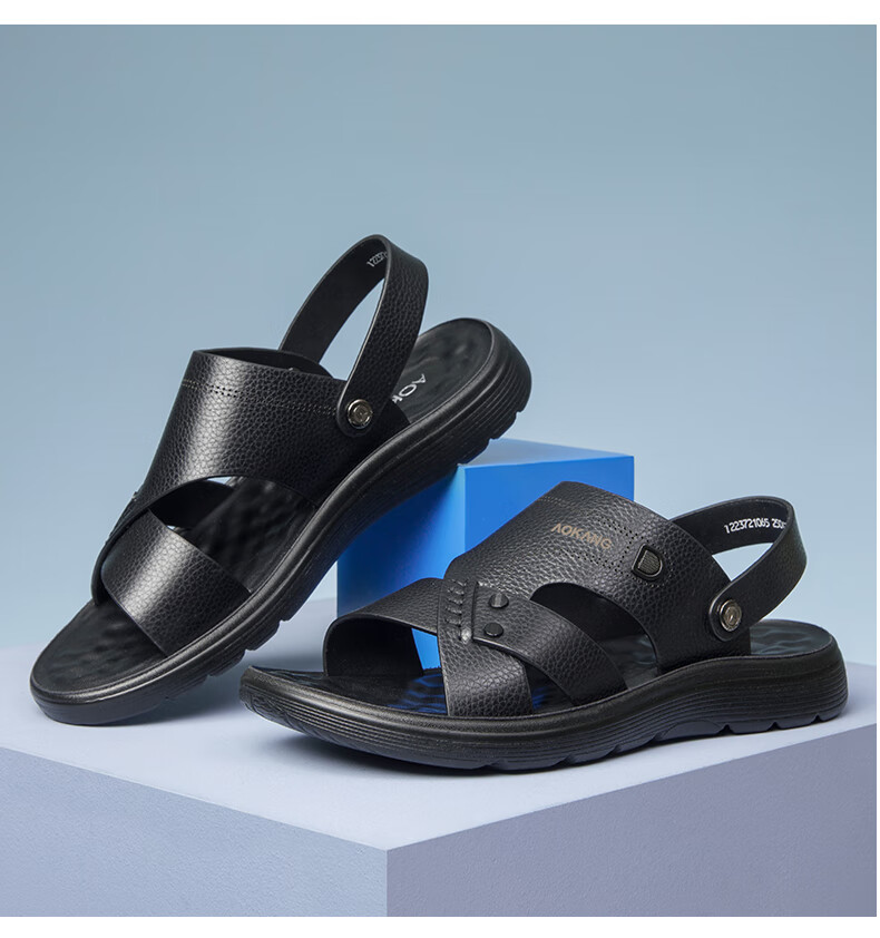 Aokang Fashionable Comfortable Beach Shoes, Men's Casual Sandals, Two-Way Wear Slippers, Black, Size 41 8