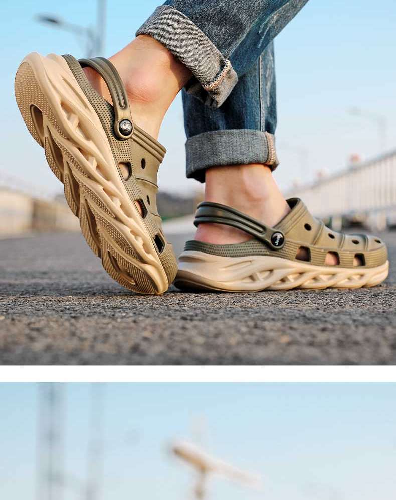 Jeep Men's Perforated Shoes, Fashionable Korean Style, Breathable, Simple Design, Non-Slip Beach Sandals, Outdoor Wear, Soft Sole Slippers, P210MTX058, Blue, Size 45 2