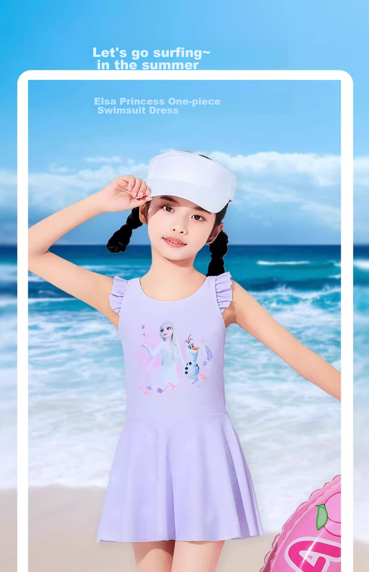 Dishini Elsa Baby Swimsuit, Cute Princess Children's Swimwear, Girls' Swimsuit, SF240142 Purple, Size 110 1