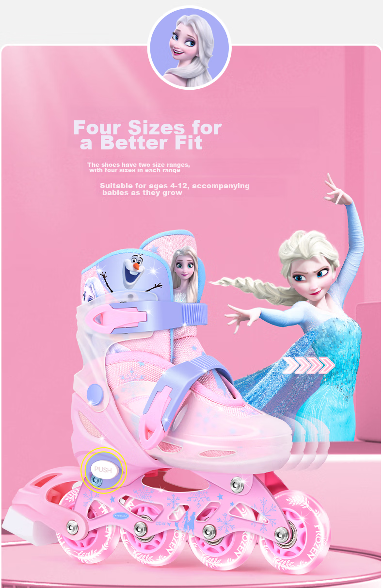 Disney Roller Skates for Children Aged 3-6 Full Light-Up Beginner Set Inline Skates for Girls And Boys with Straight Wheels 4
