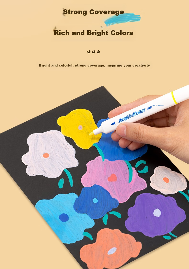 Deli [Back to School Stationery] 64-Color Round Barrel Acrylic Markers, PP Box Packaging, Hand-Drawing Shoes, Painting Pens, Fluorescent Highlighters, Children's DIY, New Year Tree Graffiti, Watercolor Pens, Art Educatio 8