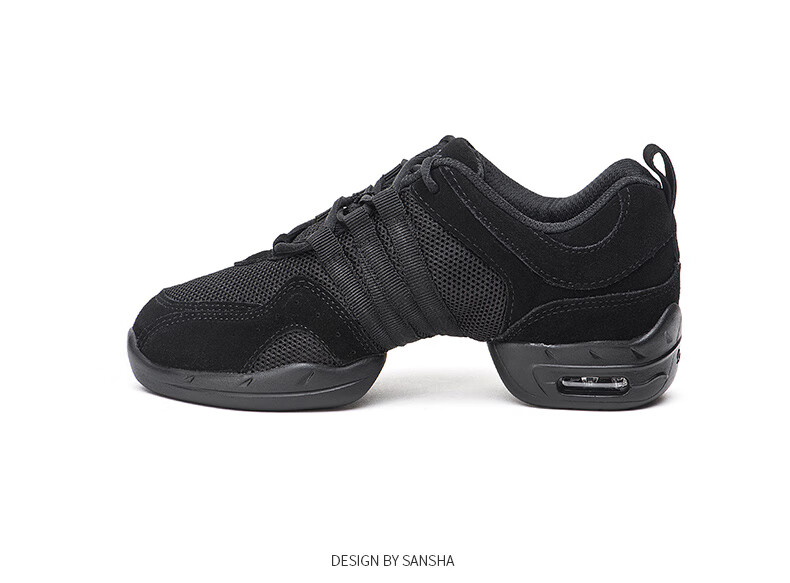 Sansha Spliced Modern Dance Shoes, Mesh Sports Dance Shoes, Air Cushion Soft Sole, Women's Square Dance Shoes, P22LS Black, Size 37 8
