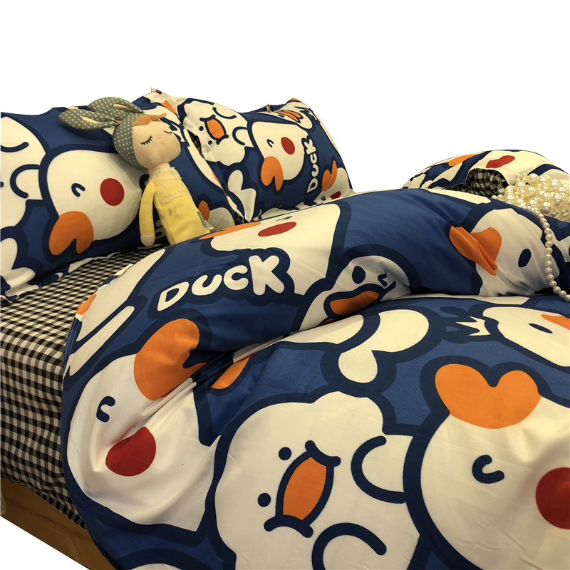AVIVI Single Bed Three-Piece Set: Bed Sheet, Duvet Cover, And Pillowcase Dormitory Three-Piece Set Cute Duck Duvet Cover 150*210cm