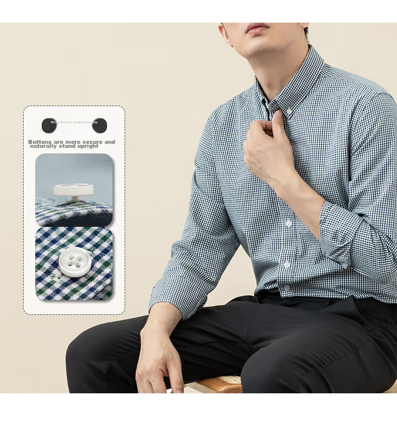 BLACKMONDAY Pure Cotton Brushed Plaid Shirt for Men, Long Sleeve, All Cotton, Wrinkle-Resistant, Formal Business Casual Dress Shirt 4