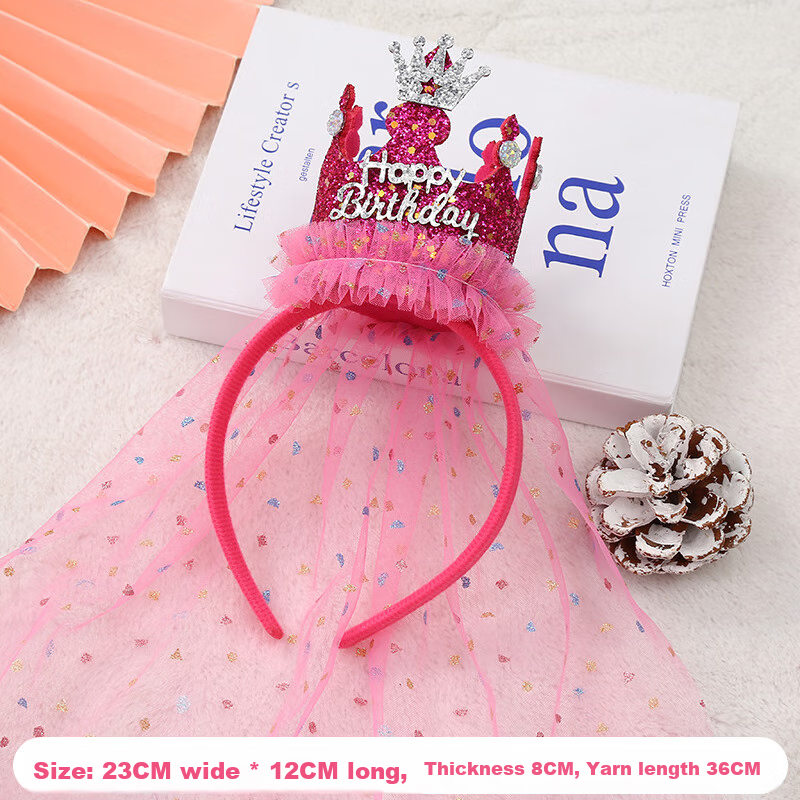Ounizi Birthday Hat, Crown Headband, Birthday Scene Decoration, Girl's Birthday Props, Atmosphere Party Decorations, Happy Birthday