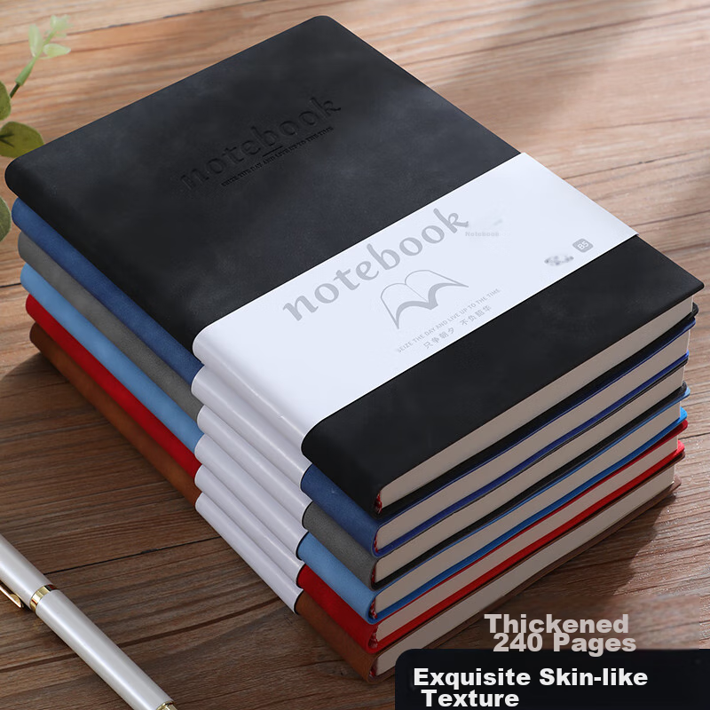 Jiaranheng Business Skin-Feel Sheepskin Notebook, B5 Size, Thickened Large Soft Leather Cover, High-Quality Work Journal, Meeting Record Book, Customizable, Black