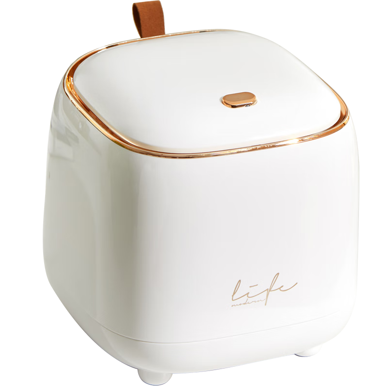 ABEPC Desktop Trash Can, 1.5L, Push-Button Lid, Office Desk, Nordic Style, Small Size, Waste Bin, Storage Tube, White And Gold