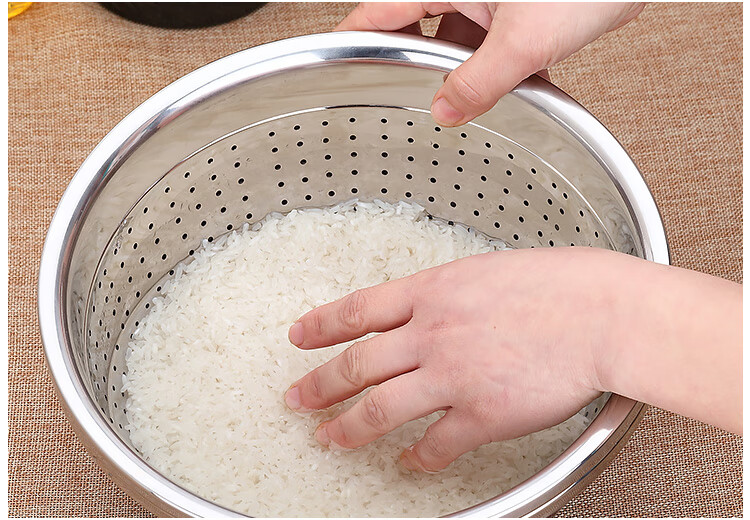MAXCOOK 316L Stainless Steel Rice Sieve and Vegetable Basin, Thickened Draining Basin for Washing Rice, Vegetables, and Fruits, 28cm MCWA3390 6