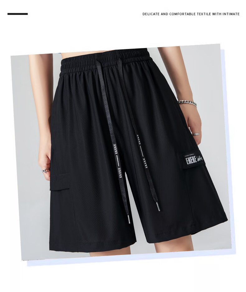 XUEXIMAN Women's Sports Shorts, Summer Lightweight Loose Straight-Leg Cargo Shorts, High-Waist Quick-Dry Wide-Leg Black Mid-Length Shorts 17