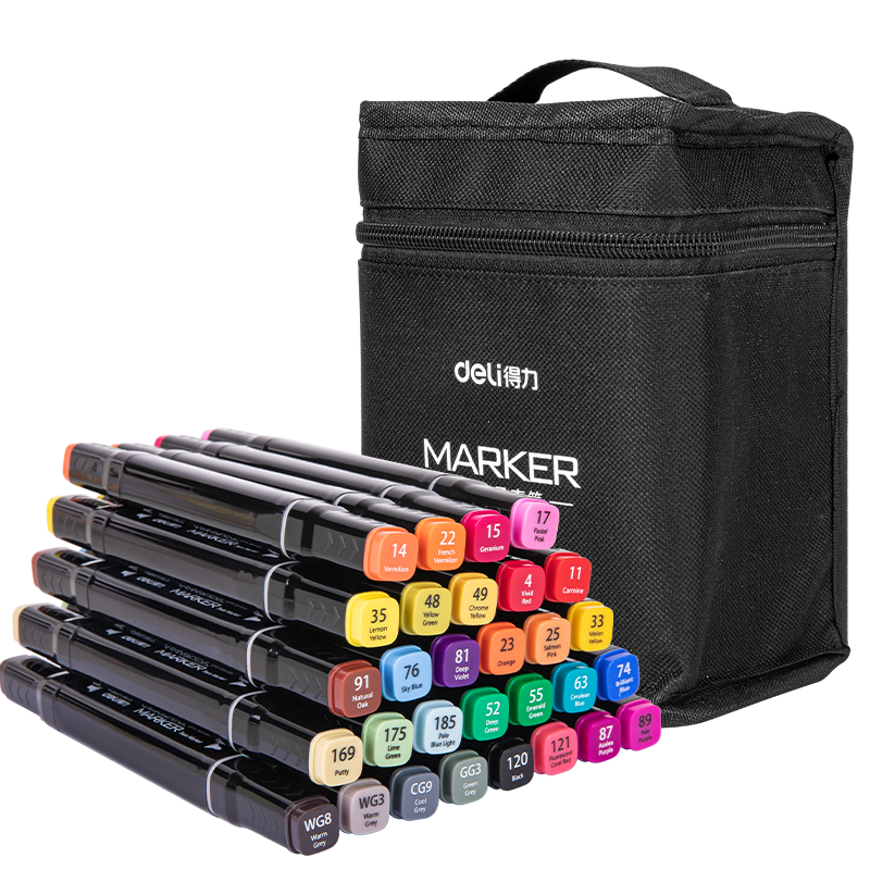 Deli [Back to School Stationery] 30-Color Dual-Tip Quick-Drying Alcohol Markers, Black Cloth Bag Packaging, Student Watercolor Pens, Art Colored Pencils, Drawing Hand-Drawn Tree Graffiti Birthday Gift, Beauty Educatio