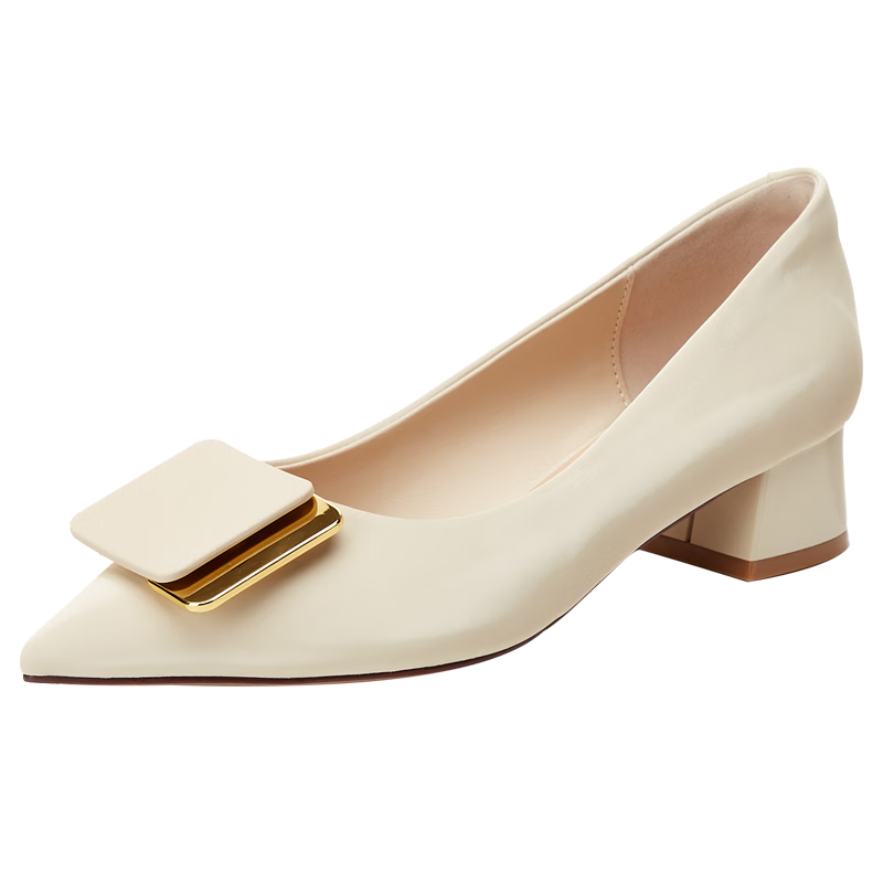 DAPHNE Women's Single Shoes, Comfortable Versatile Pointed Toe Chunky Heel Work Professional Commuter Women's Shoes 4622101131 Beige 37