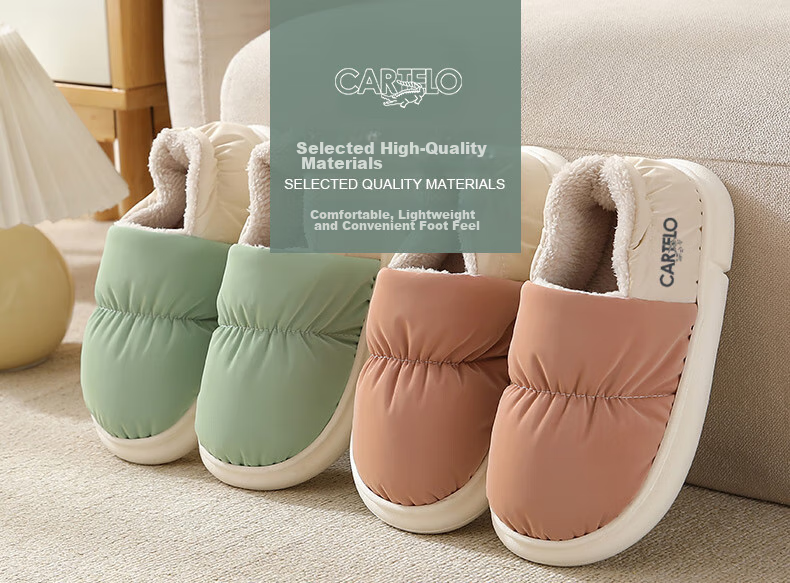 CARTELO Cotton Slippers for Women, Winter Heel-Covered Fleece-Lined Warm Maternity Shoes Cotton Footwear 1008M Green Size 36-37 4