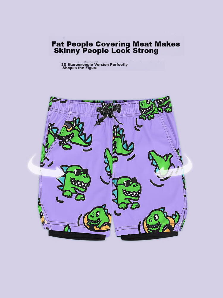 Sulang Hot Spring Swim Trunks for Men, Double-Layer Surfing Beach Swimming Anti-Embarrassment Dinosaur Bath [Double-Layer Swim Trunks] M 5