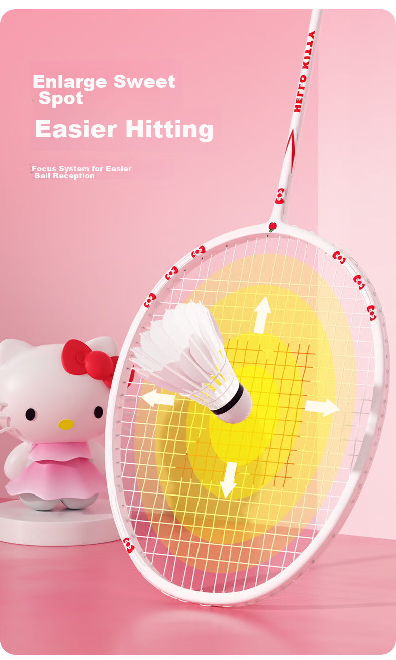 Mesuca Badminton Racket Hello Kitty, Gift for Women, Beginner Training Set, One Pair of Aluminum Alloy Durable Rackets 7