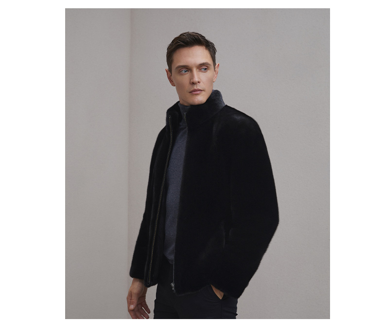 大衣男士进口整貂皇冠级水貂大衣立领短款奢华裘皮大衣外套高档男装