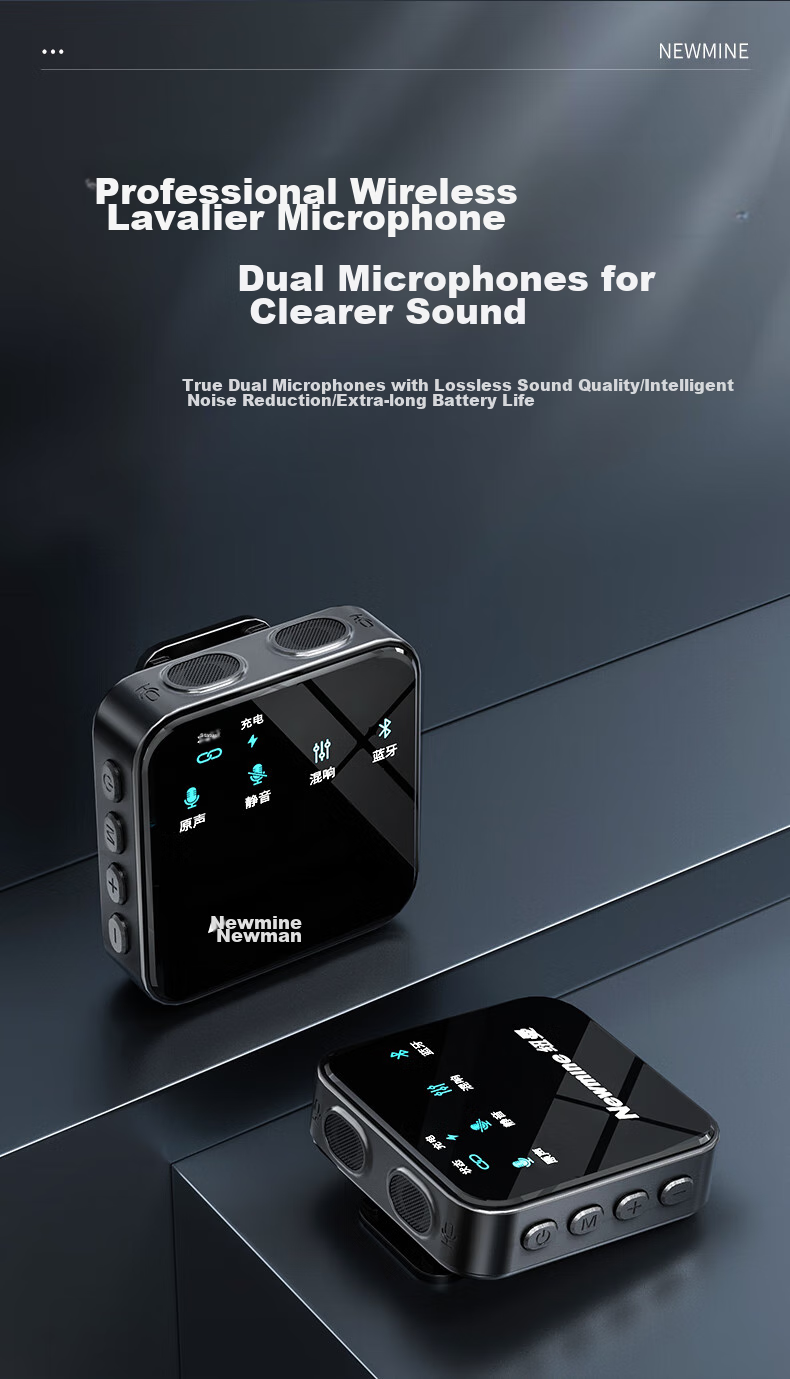 Newmine MC205 Wireless Microphone, Clip-On Live Streaming Mic, Dual-Channel Outdoor Video Recording Vlog Interview Audio Recording Noise-Cancelling Microphone, Mobile Phone And Computer Sound Pickup Condenser Mic 2