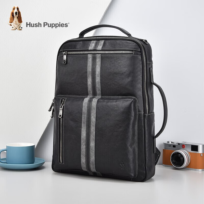 Hush Puppies Leather Backpack for Men, Large Capacity Multifunctional Laptop Bag, 15.6-Inch Travel Business Birthday Gift