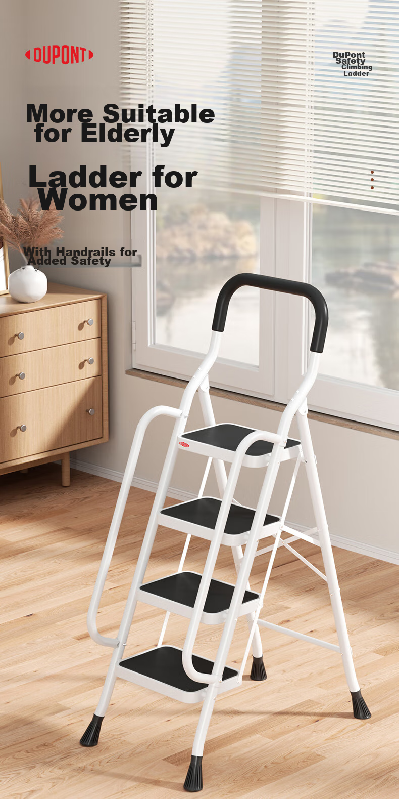 DU PONT Household Folding Step Ladder, 5-Step Thickened Carbon Steel Safety Ladder with Handrails 4