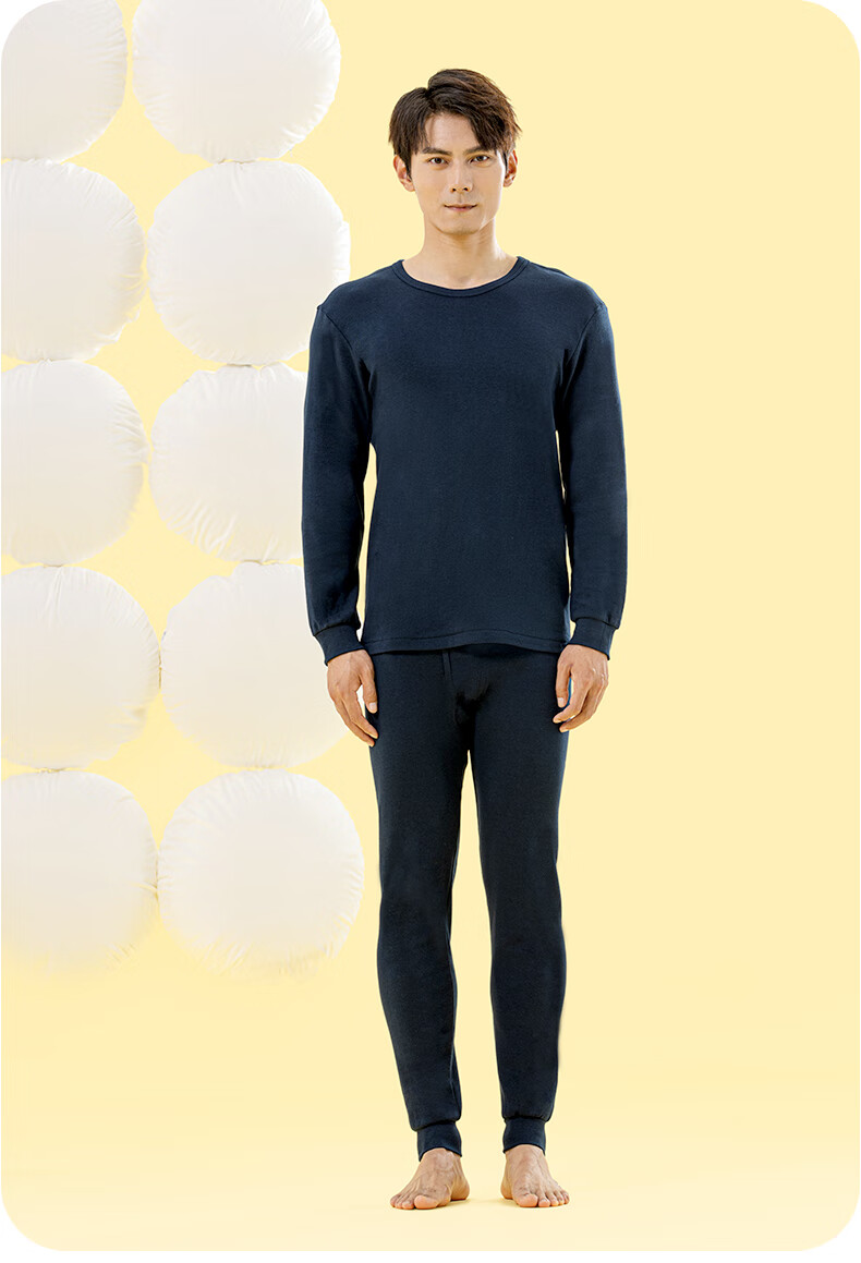 Yiershuang [10A Antibacterial And Anti-Mite] 100% Pure Cotton Thermal Underwear Set for Men, Autumn Top And Pants, Round Neck All-Cotton Sweater 23