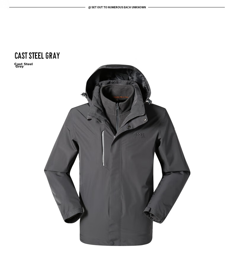 Jeep Outdoor Jacket for Men And Women, Three-In Fleece Windproof Waterproof Couple's Coat with Detachable Layers, Cold-Resistant Mountaineering Suit, 2XL 40