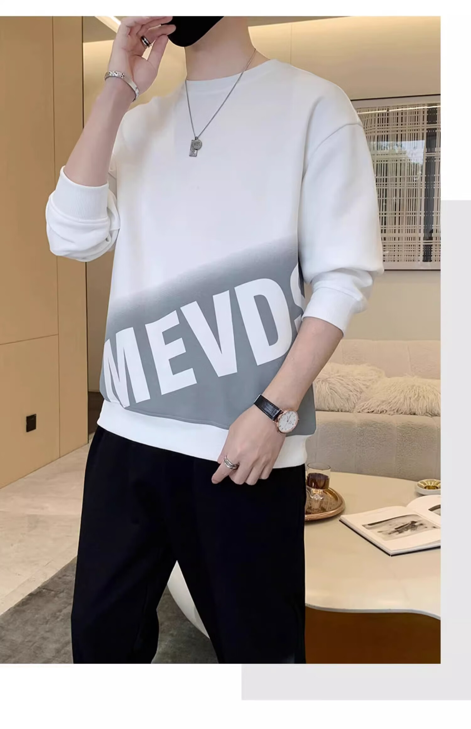 Dingfengbaoluo Casual Sports Set for Men, Spring And Summer Trendy Round Neck Sweatshirt, Versatile Men's Outfit HH0769 White 3XL 11