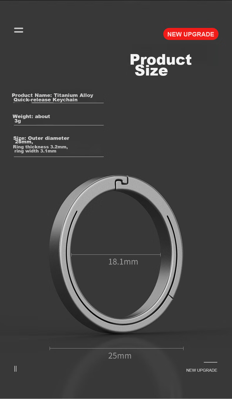 Laiben Titanium Alloy Key Ring, Keychain, Quick Clip, Car Flat Ring, Round Ring, Key Ring Accessory 6