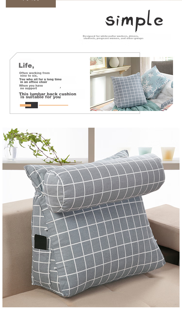 AVIVI Bed Headboard Cushion, Triangular Large Pillow, Soft Pack Bed Backrest Pad, Sofa Pillow, Lumbar Support, Waist Pillow, Backrest Pillow, Leisure Time 2