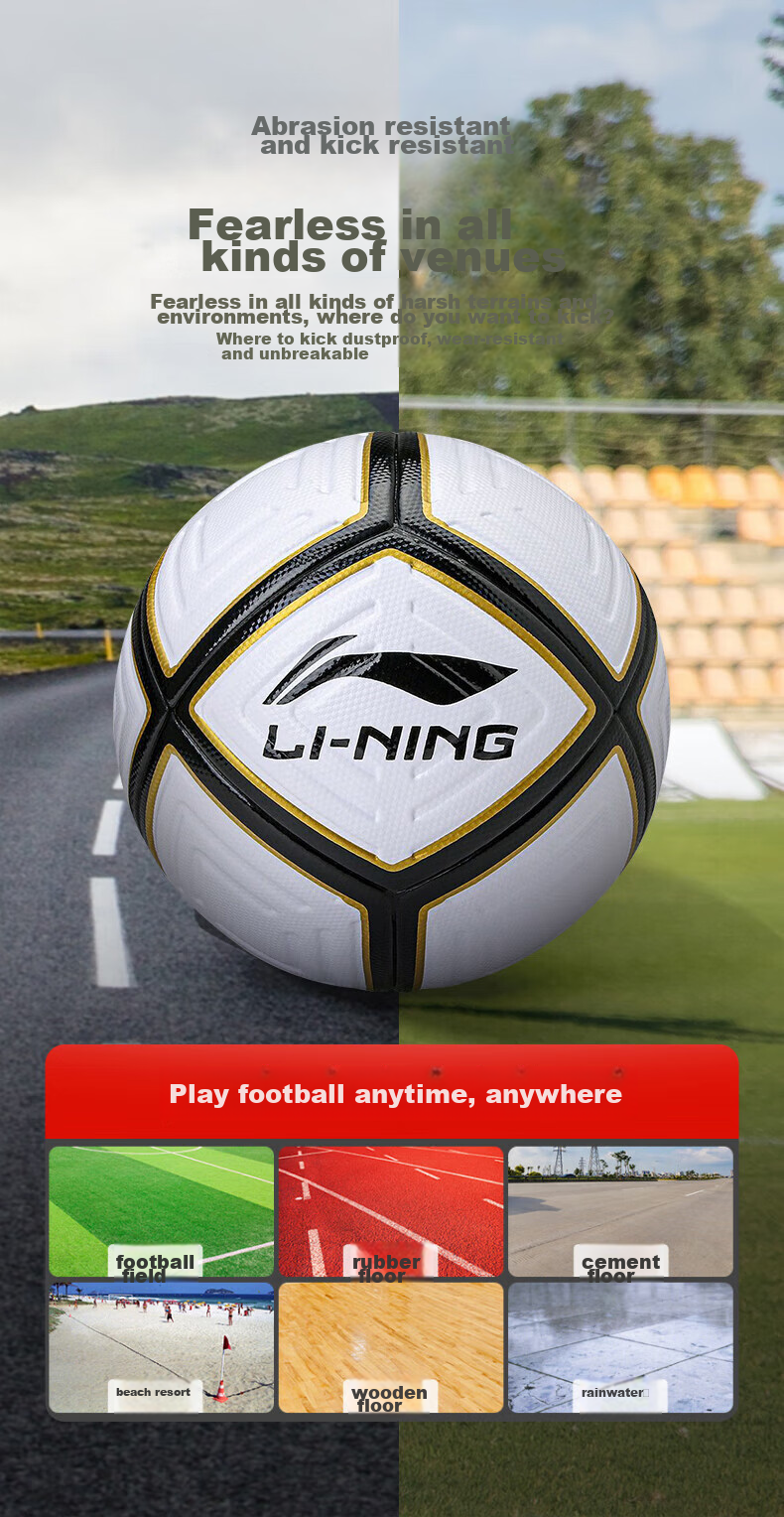 Li-Ning Soccer Ball Size 4 for Children, Adults, Middle School Entrance Exam Standard, High Bounce, Competition Training, Youth, Elementary School Students, Preschoolers, Four-Ball Size 7