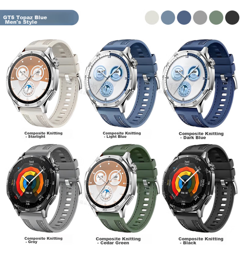 Watchbond Compatible with Huawei Watch GT5 Strap, GT5 Pro Official Style, Runner2/Watch5 Topaz Blue, GT4 Composite Smart Sports Watch4Pro Men's 46mm Band 3