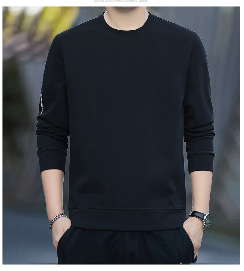ROMON Men's Sweatshirt Spring and Autumn Long Sleeve Pullover T-Shirt Casual Comfortable Jacket Base Shirt 8170 Black L 10