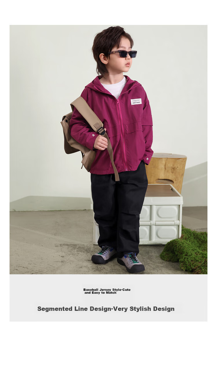 LUSON Chen Da Zhu Boys' Outdoor Hooded Workwear Jacket, 2025 Spring And Autumn New Style, Children's Water-Repellent Hiking Coat, Outerwear 2